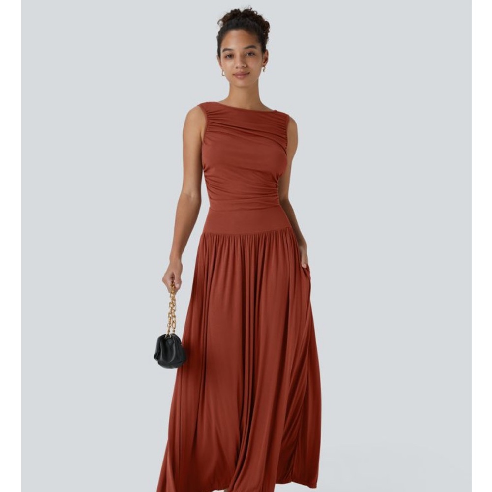 HALARA Asymmetrical Rust Dress